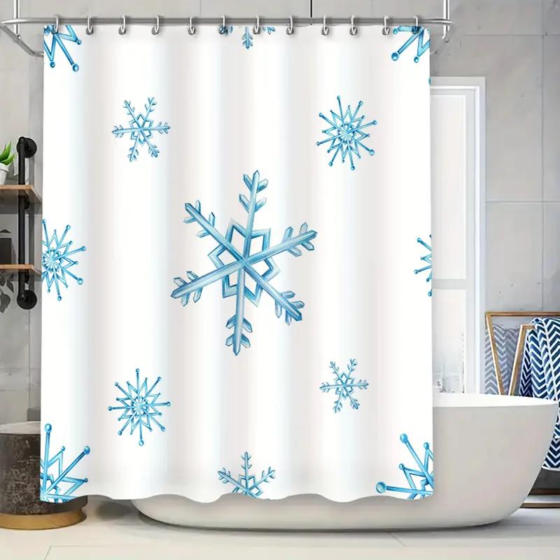

Snowflake Blue Pattern Shower Curtain Waterproof Fabric Bathroom Decor Home Decoration White With Light Blue Snowflakes W60H190(CM)-1 Pcs