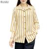 ZANZEA Women Casual Turn Down Collar 3/4 Sleeve Loose Stripe Blouse