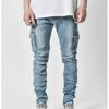 Spring Summer Trousers Jeans Men Pants Casual Cotton Denim Trousers Multi Pocket Cargo Jeans Men Denim Pencil Pants Side Pockets Cargo