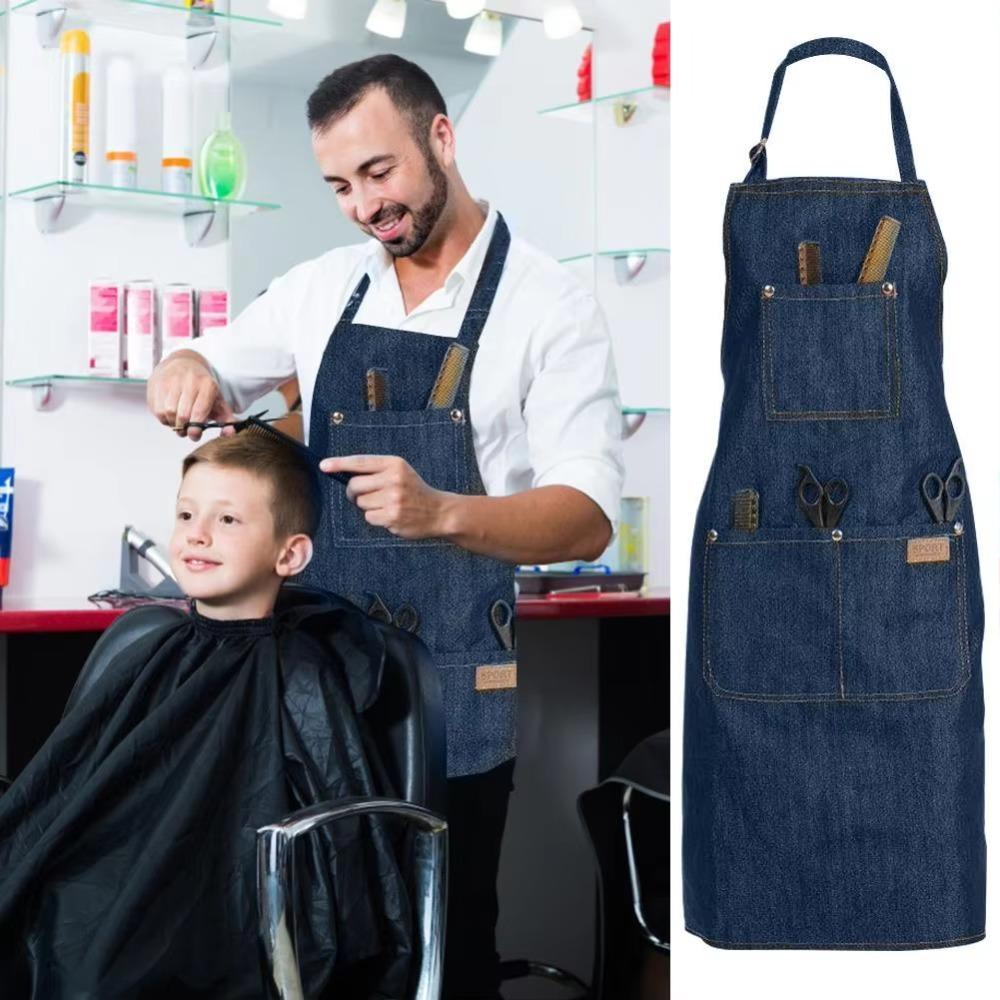 Lightweight Salon Working Clothes with Pockets Barber Cloth Wrap Denim Apron Uniform  Cooking