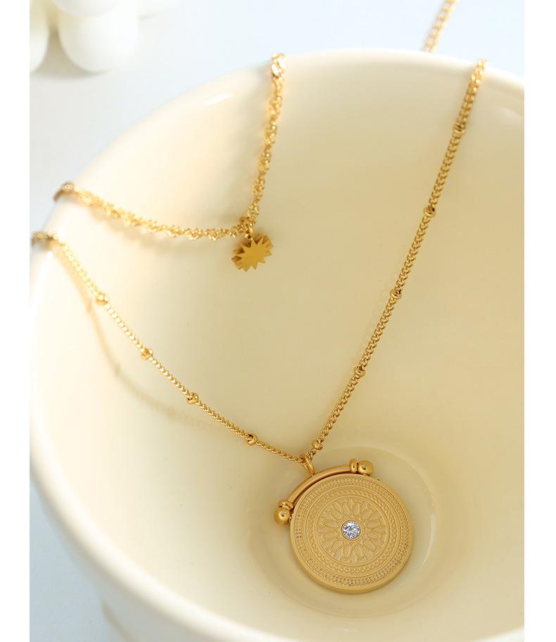Titanium Steel Gold Plated Double Layer Clavicle Chain with Diamond Pendant and Star Badge