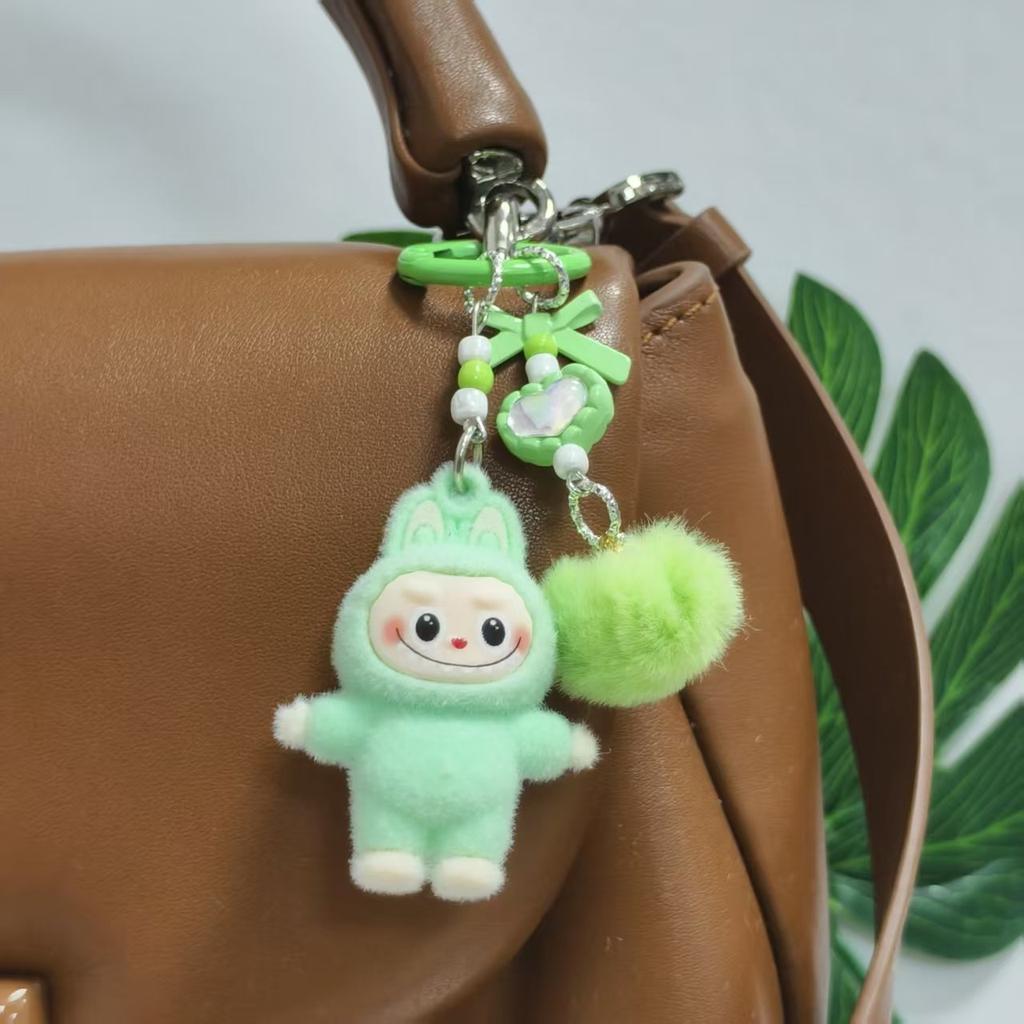 Labubu Cloth Cute Grain Standing Flocking Labubu Bag Couple Car Keychain Decorative Pendant Mobile Phone Chain