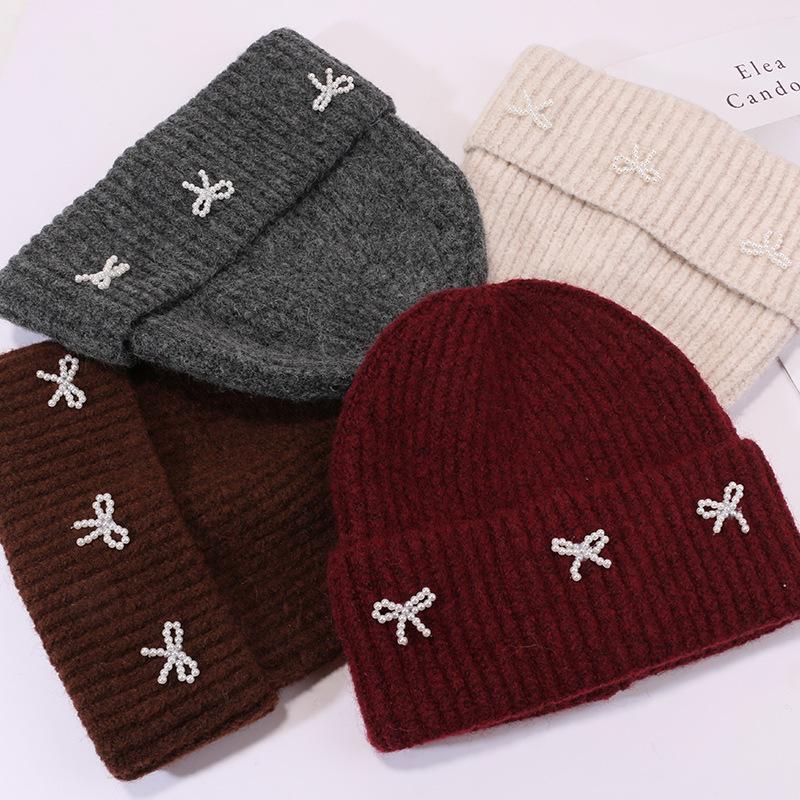 Bow Hat for Women's Winter Wool Hat Big Head Circumference Thickened Warm Knitted Hat