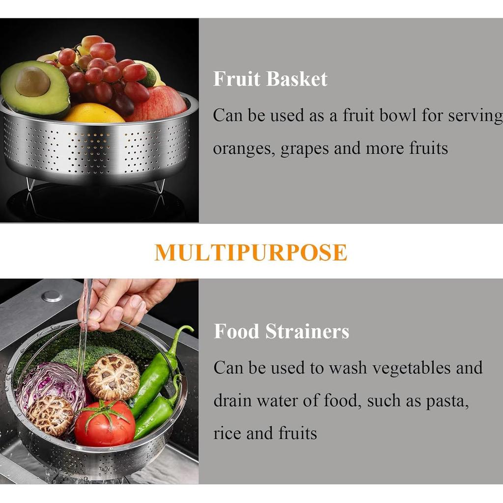 22cm Steamer Basket 304 Stainless Steel Vegetable Steamer Basket with Handle and Legs Heating Food Pot Steaming Basket