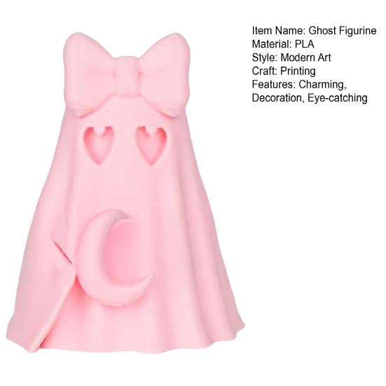 Halloween Ghost Figurine Cute Pink Ghost Holding Moon Statue Resin Ghost Sculpture Tabletop Ornament for Indoor Home Decor