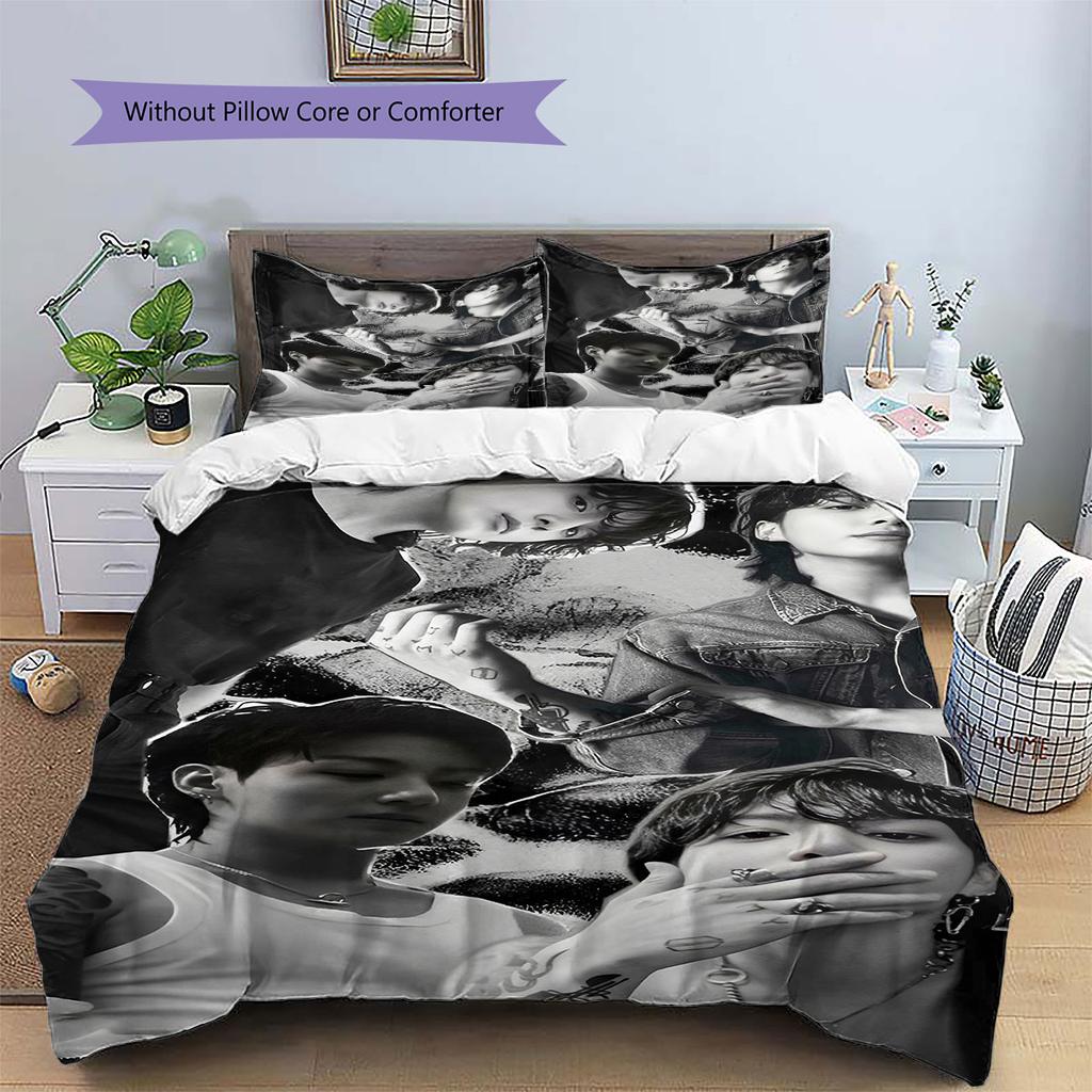 Jeon Jeongguk Pattern Bedding,Quilt Set Quilt Cover Pillowcase Home Birthday Gift(1 * Duvet Cover + 2 * Pillowcase, Without Core)