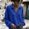 Women's Casual V-Neck Long Sleeve Loose Fit Pullover Top for Everyday Wear