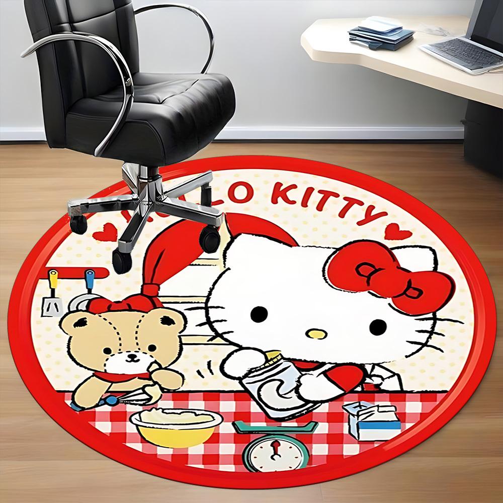 1PC Hello Kitty Office Round Rug - Perfect for Office or Study Decor, Machine Washable, Non-Slip Backing, Decorative Floor Mat