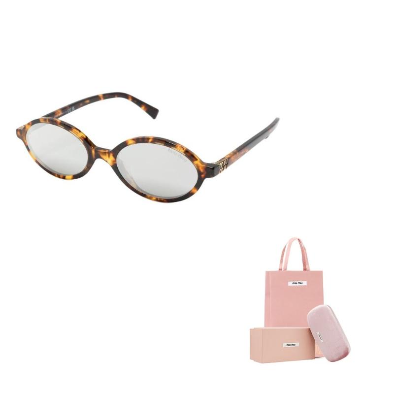 MIU MIU Regard Letter Logo Oval Sunglasses Women Sunglasses Tortoiseshell SMU04Z
