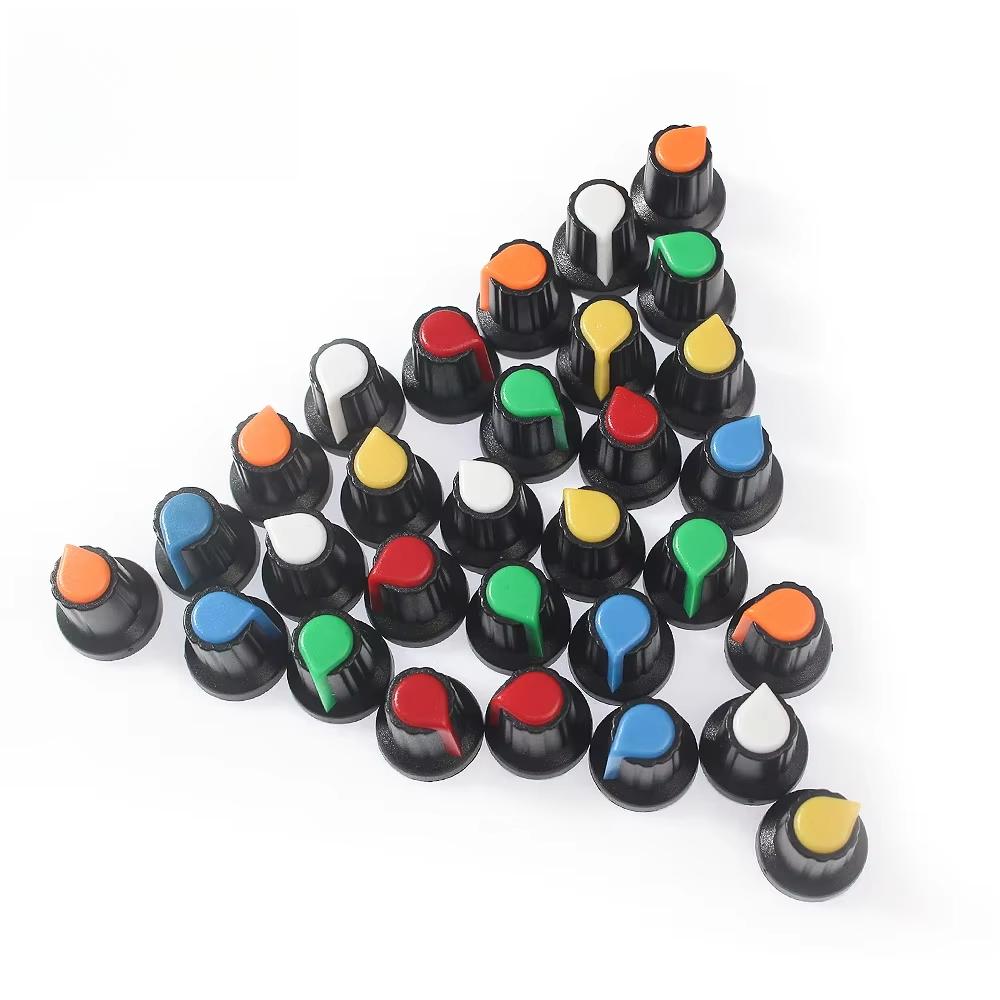 

30PCS WH148 AG2 Potentiometer Knob Cap 6mm Shaft Hole Volume Control Knob Switch Caps 15X17mm 5value*6PCS=30PCS