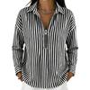 Women's Casual Loose Fit Long Sleeve Shirt Half Zip Front Striped Pattern Collared Blouse Lightweight Top for Everyday Wear