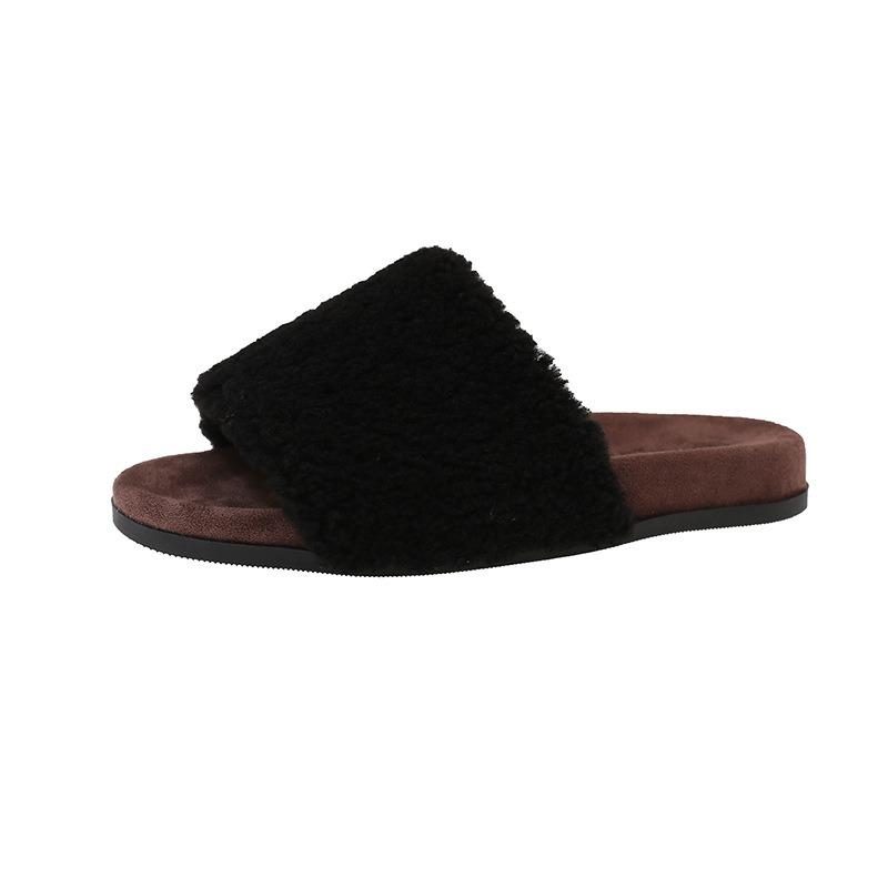 Mao Mao Slippers Women's Autumn and Winter New Indoor Lazy One-word Plush Slippers Home Flat Cotton Slippers