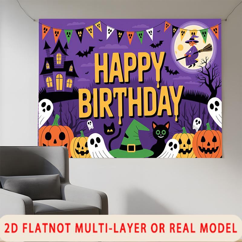 Party Backdrop Halloween Flat Spooky Ghost Pumpkin Witch Multi Layered Celebrations Celebration Photo Booth Front Door Decor