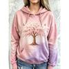 Women Fleece Hoodie Autumn Tree Butterfly Tie‑Dye Print Long Sleeve Drawstring Pocket Loose Hooded Sweatshirt