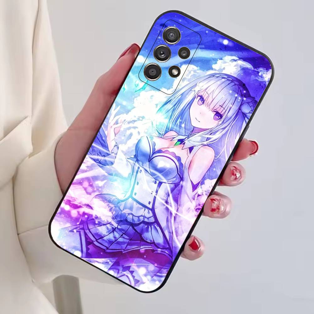 Anime Süßes Mädchen RE:Zero Emilia Handyhülle für Samsung S25,S24,S21,S22,S23,S30,Ultra,S20,Plus,Fe,Lite,Note,10,Schwarze Hülle