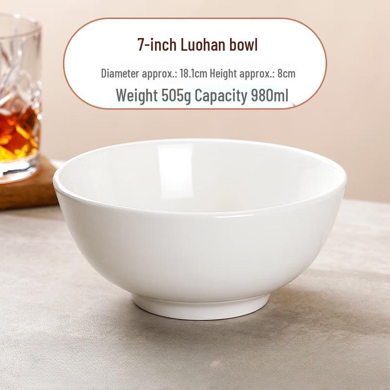 Pure White Chinese Ceramic 7-Inch Luohan Soup Bowl Set