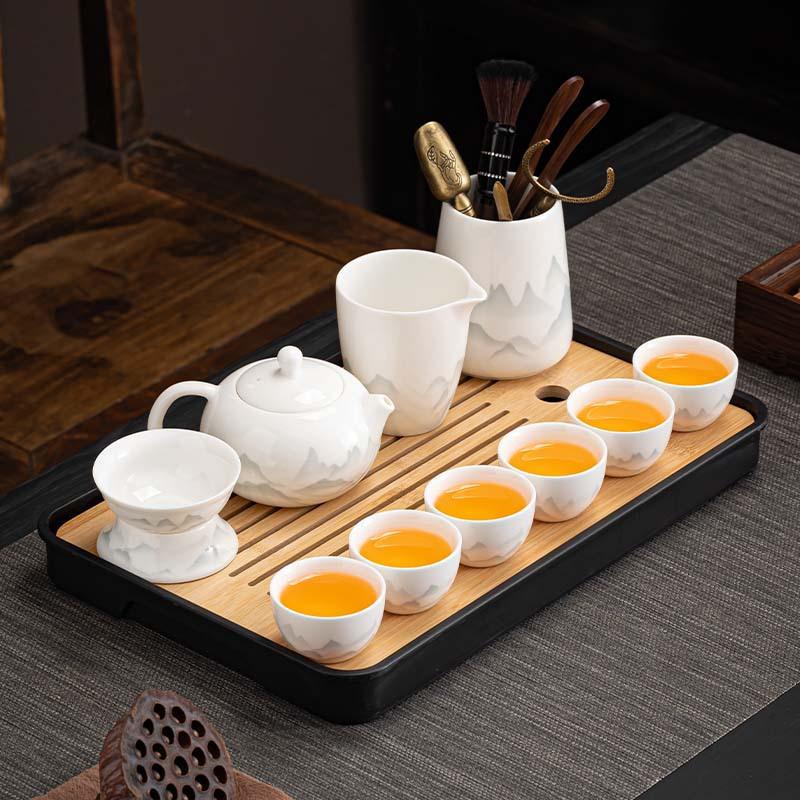 Dehua suet jade kung fu tea set 1011 new white porcelain cover bowl teacup light luxury ceramic teapot