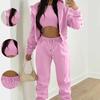 2026 Women's Spring Fashion: European & American Three-Piece Plus Velvet Hoodie Sports Set