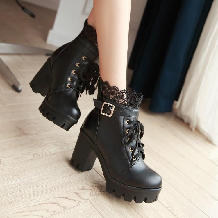 VCWinMeety Platform Short Boots with Thick Thick Shoes for and Side Casual Cold Black Size Women's Boots, Soles, Mass-Produced Lace-Up Shoes, Heels,