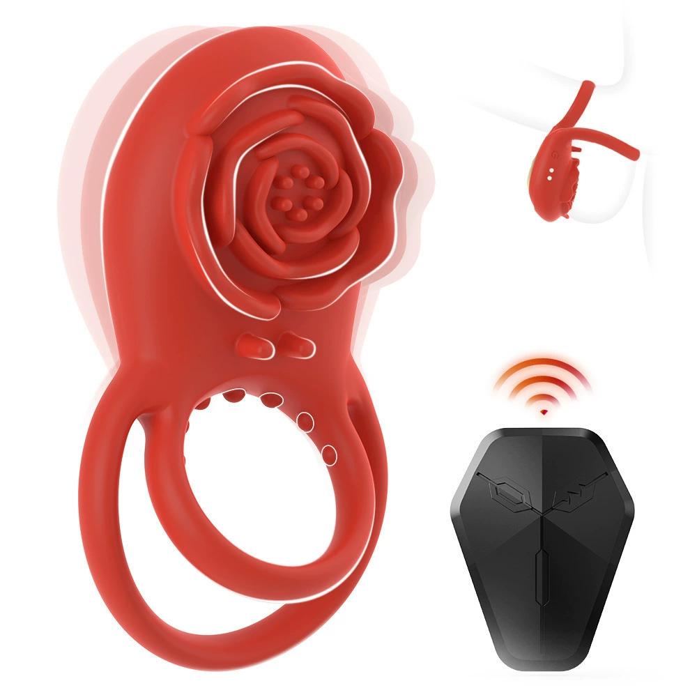 Rose Lock Sperm Ring Vibrating Silicone Male Vibrator Magnetic Charging Waterproof Masturbator Sex Toys