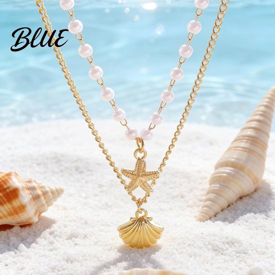 Layered Necklace Double Layer Shell Pendant Lightweight Hypoallergenic Women Faux