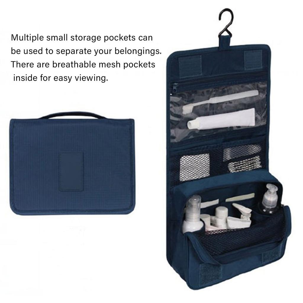 Hanging Toiletry Bag Cosmetic Bag Foldable Makeup Bag with Hook and Tote Navy Blue 24x18.5x9.5cm