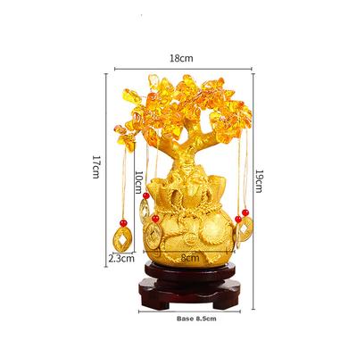 Money Tree Ornament, Yellow Crystal Fortune Tree Money Bag Tree Cash Tree Business Opening Gift Craft Art Decoratio
