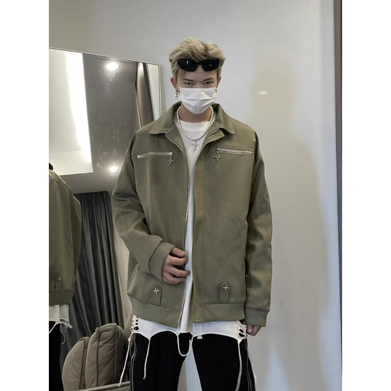 2025 American Retro Men's Workwear Style Metal Zipper Jacket – Trendy, Loose, and Versatile Design