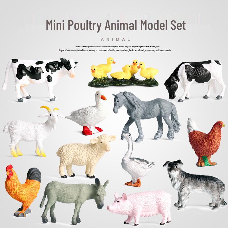 Mini Farm Animal Models Set for Educational Display – Dog, Cow, Sheep, Chicken, Duck, Goose, Pig, and Ducklings