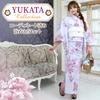 RAVIR Yukata Pale Purple with Large Pink Floral Fluffy Obi and Geta Free Size Women's 3-Piece Set, Pattern, Belt, Sandals, (Pink)
