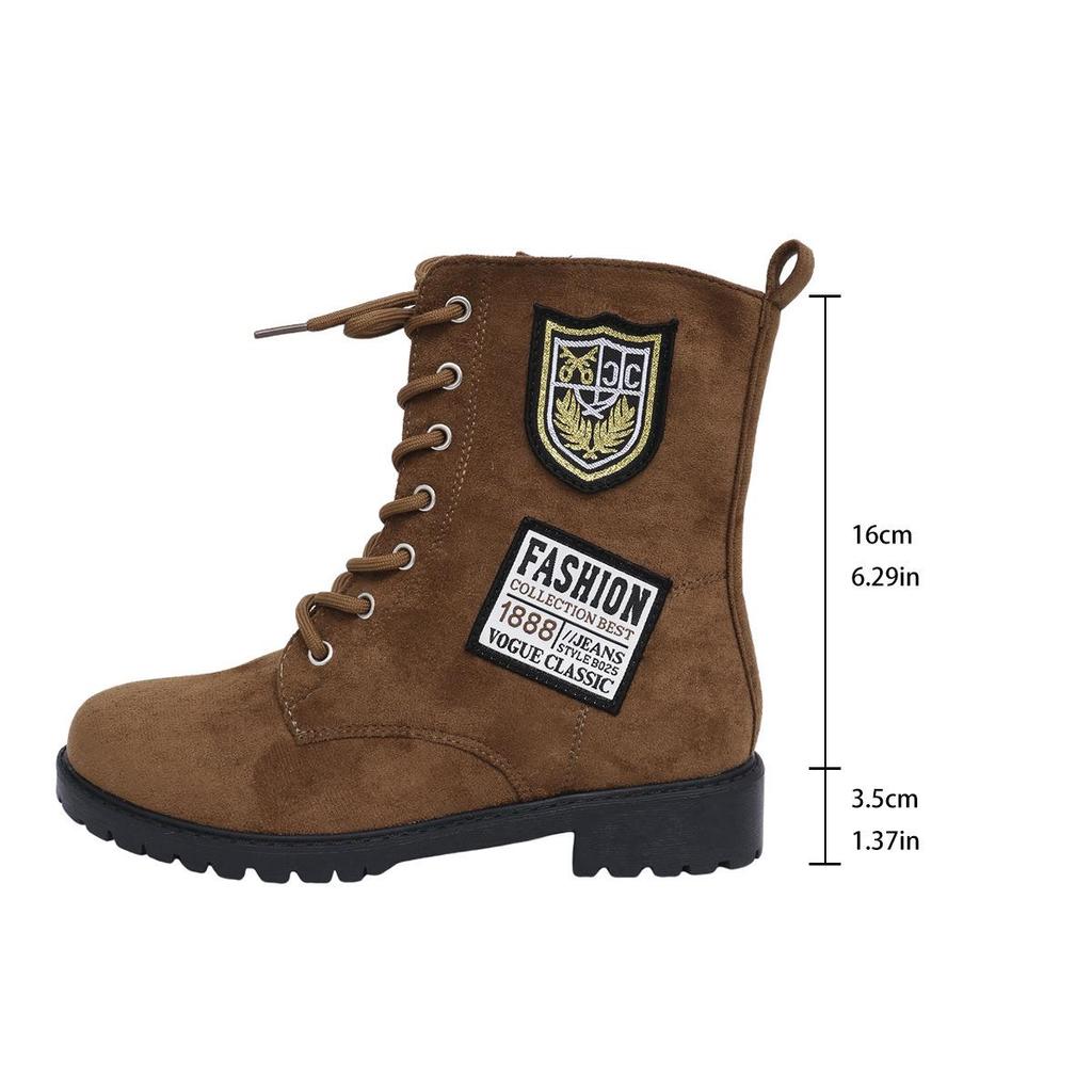 2024 Plus Size Women's Autumn Chunky Heel Round Toe Martin Boots - British Style Short Boots