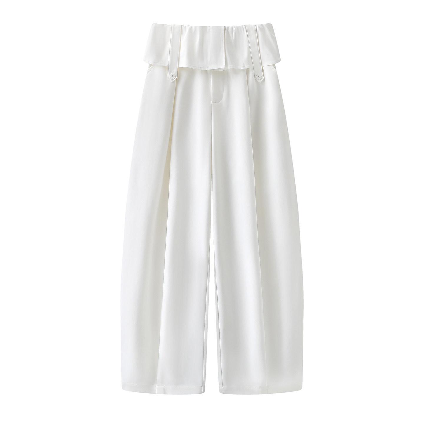 

Spring/Summer 2026 White Curved Blade Wide-Leg Long Pants with Fake Two-Piece Design for Kids Large