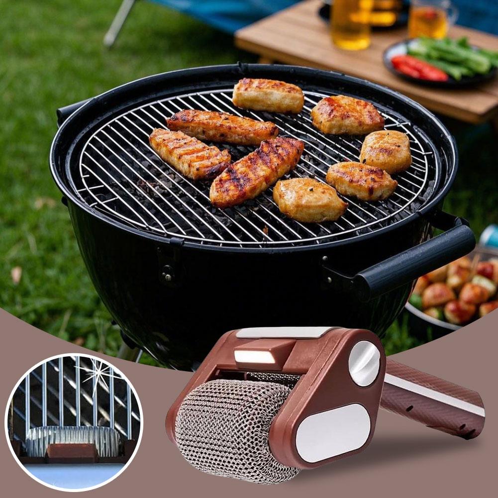 Electric Grill Cleaner With LED Light Stainless Steel Grill Roller Cordless Cleaner Brush Barbecue Cleaner Tools BBQ Accessoires