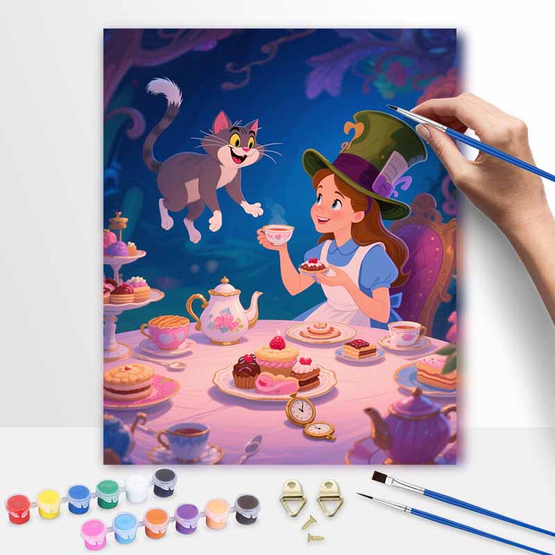 Disney Tea Party Cat Girl Fantasy Digital Oil Painting Art Painting Handmade Diy Home Decorations