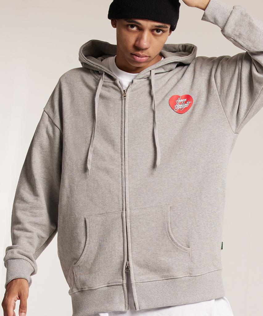 Cream Soda Lab Human Highlight Small Heart Zip-Up Gray Red