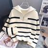 Casual Pullover Frauen Zipper Rollkragen Gestreiften Pull Femme Thicked Casual Sueter 2022 Ropa Mujer Stricken Übergroßen Strickjacke Mantel