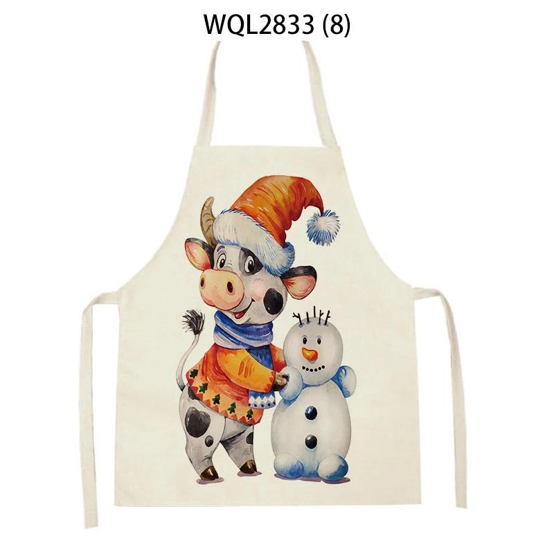 Animal Printed Kitchen Aprons Women Men Dinner Party Cooking Waist Bib Fox Cattle Bear Pattern Baking Pinafore Cleaning Apron