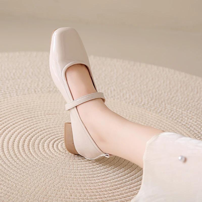 Fashion 2024 New Square Toe Ballet Shoes Fashion Low Heel Mary Jane Shoes Silver Shallow Buckle Soft Sole Shoes Zapatos De Mujer