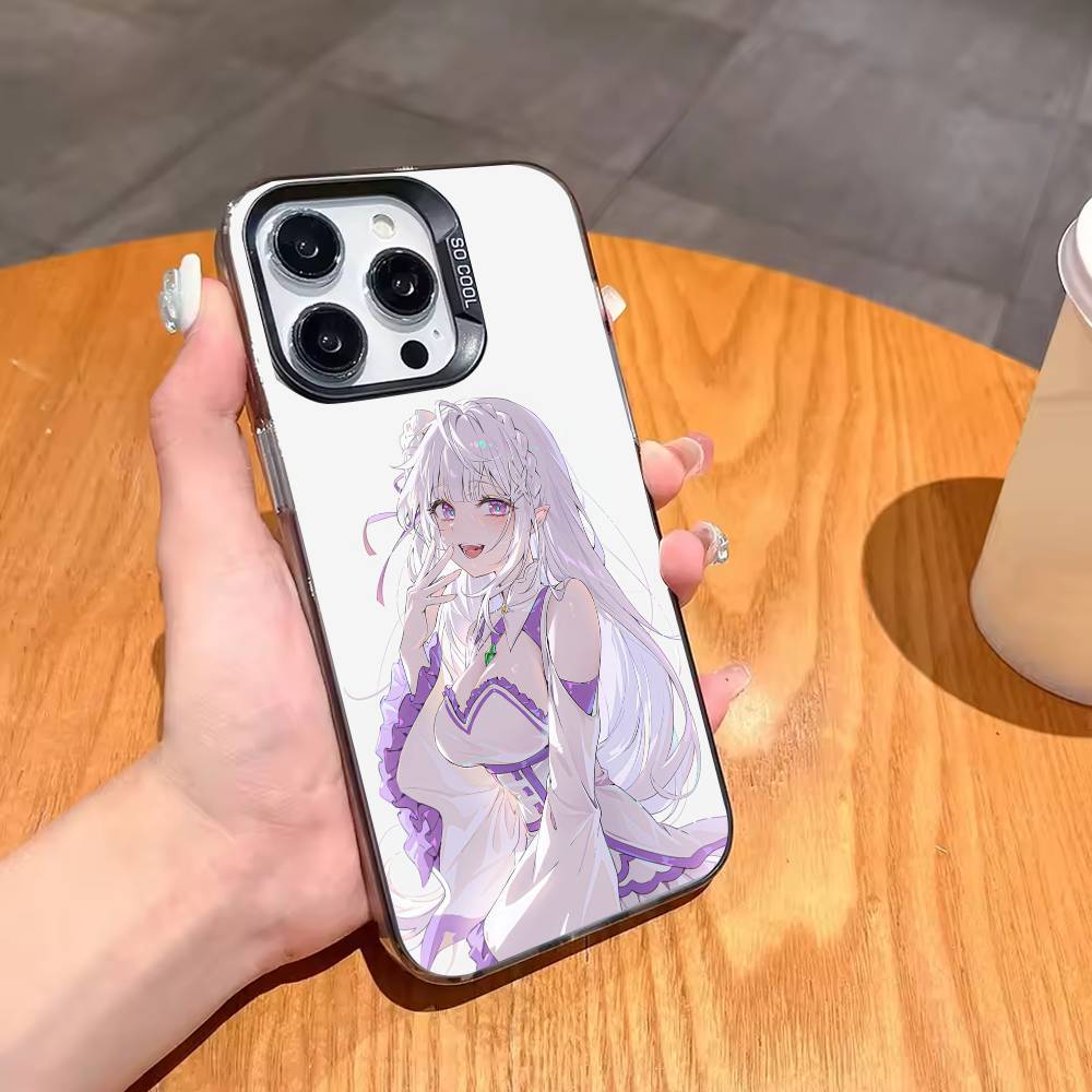 Re Zero Rem Emilia Phone Case For iPhone17,16,15,14,13,12,11,Pro,MAX White Matte Shockproof Cover