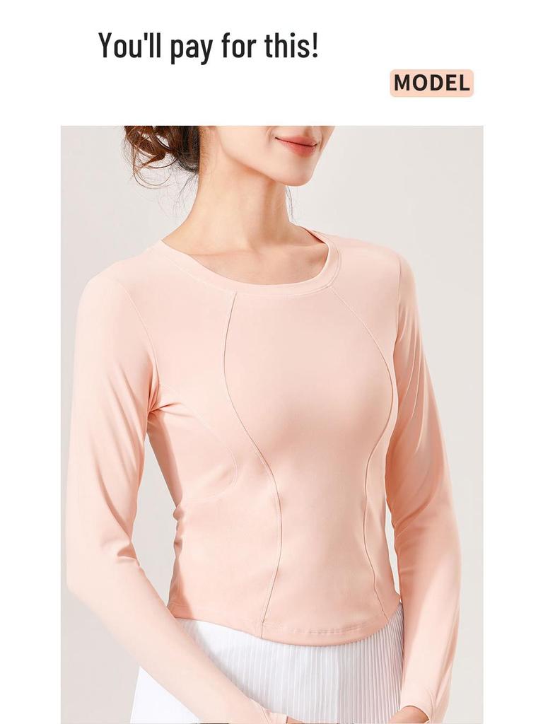 Herbst/Winter Schlank geschnittenes Rundhals Yoga T-Shirt: Hochwertiges lässiges Langarmshirt mit hoher Elastizität für Laufen & Bodycon Fitness