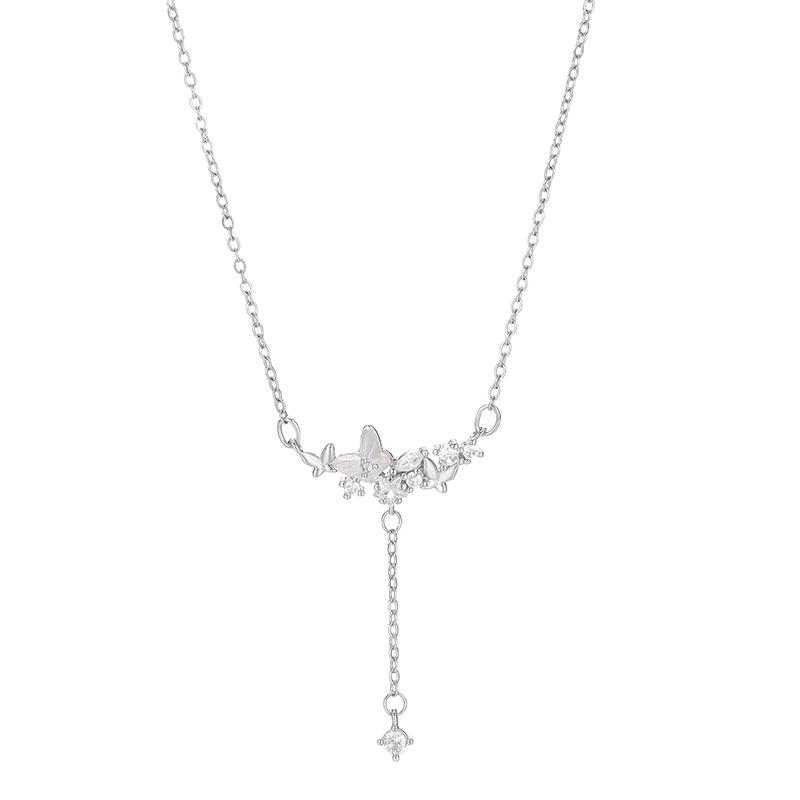 Zircon Tassel Necklace Titanium Steel Clavicle Chain Chic Versatile Fashion Jewelry