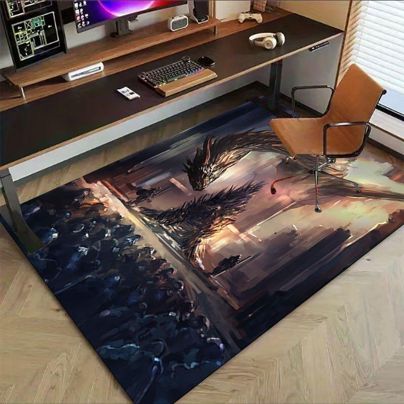 1pc Fire and Blood Office Carpet Chair Mats, Home Decor Mat Fantasy Theme Mat Durable Mat, Dragon Decor,Suitable for Fantasy Theme Lovers