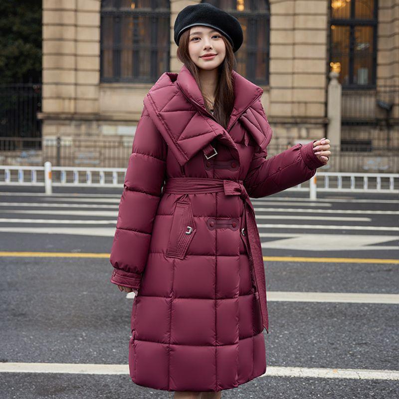 

Elegant Women Long Cotton Coat Winter Warm Waist Jacket Fashion Outwear L