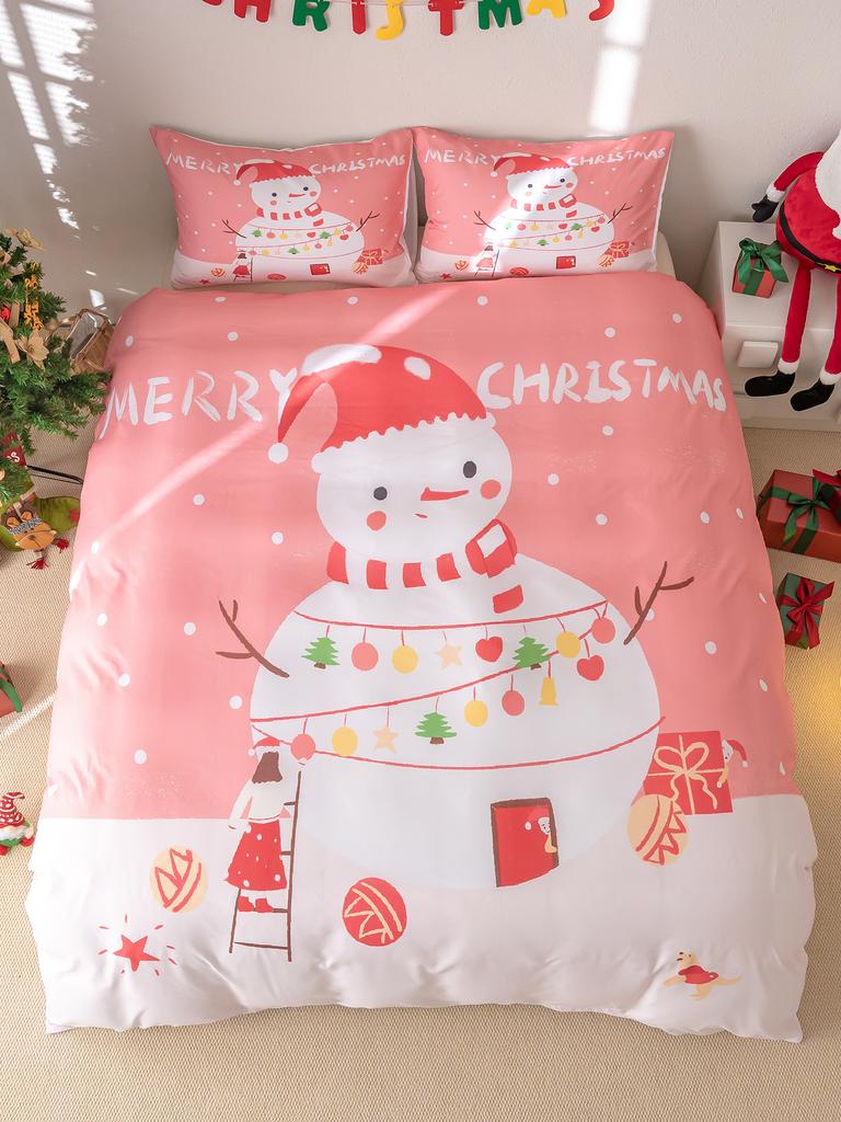 3 szt./zestaw Świąteczny Zestaw Pościeli Renifer Bałwan Zawiera 1 Poszwę na Kołdrę i 2 Poszewki na Poduszki Miękki i Przyjazny dla Skóry