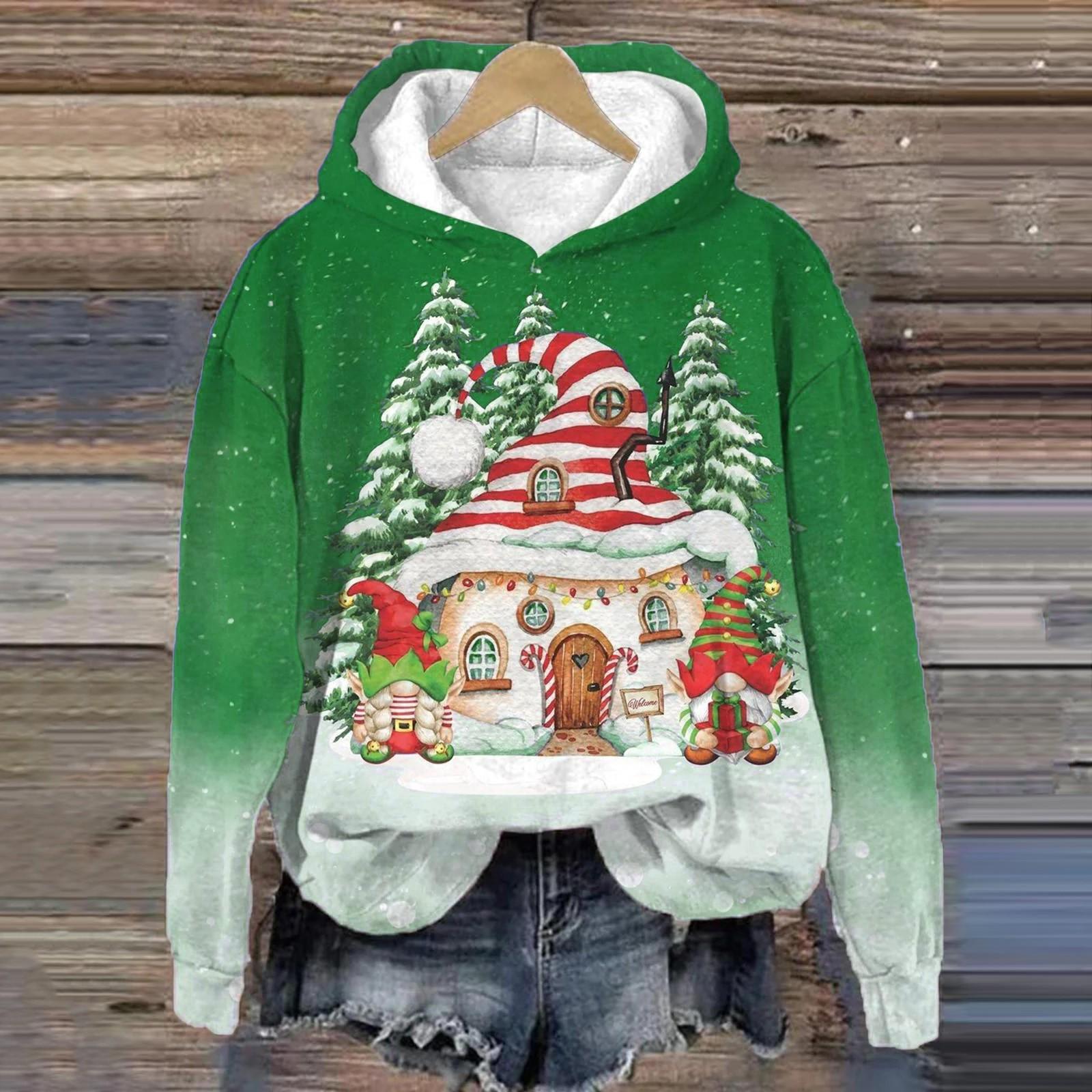 

Толстовки для женщин Модная женская толстовка с принтом «Счастливого Рождества» Флисовые толстовки Рубашки с длинным рукавом Sudaderas De Mujeres 6XL