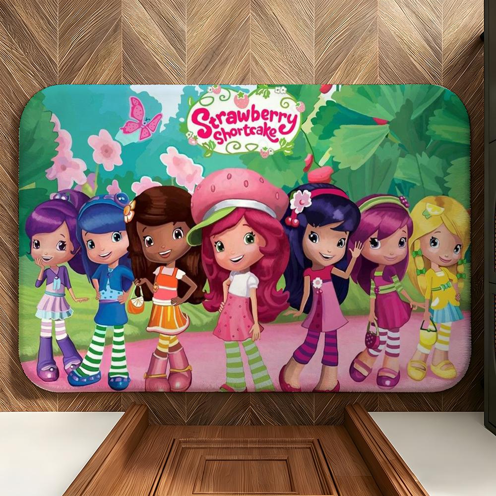 Character S-Strawberry Shortcake Floor Mat Soft Flannel Floor Mat  Suitable for Entryways, Living Rooms, Bedrooms, and Bathrooms
