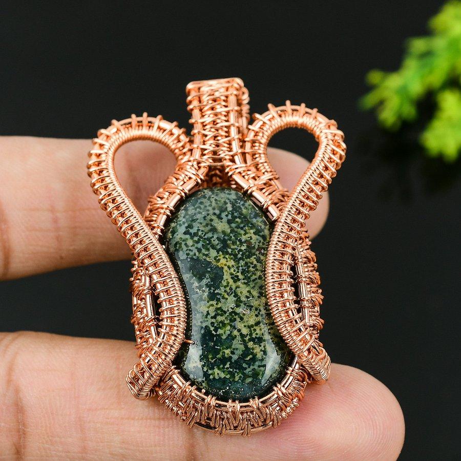 Bloodstone Handmade Copper Wire Wrap Jewelry Pendant 2.17 Q3G23