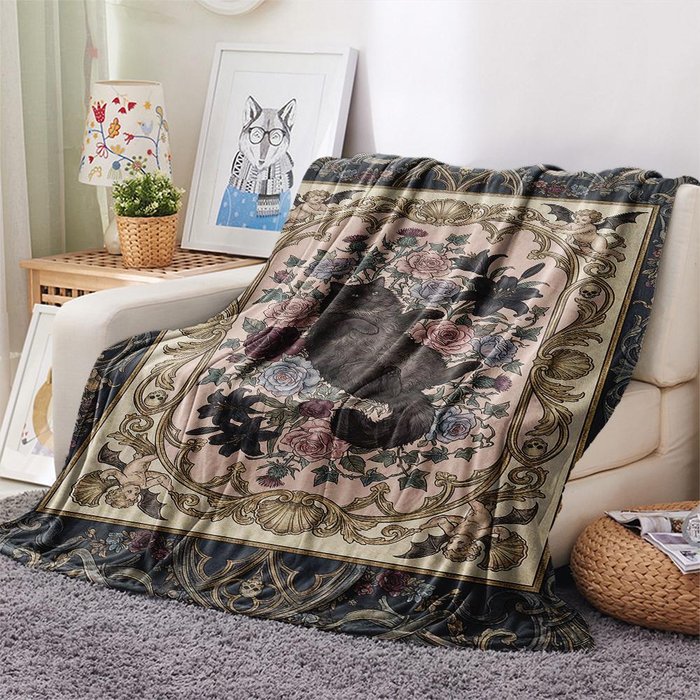 Cat Gothic Print Flannel Blanket, High quality Comfortable for All Seasons, Home Decor, Warmth and Comfort, Perfect for Christmas Gifts07