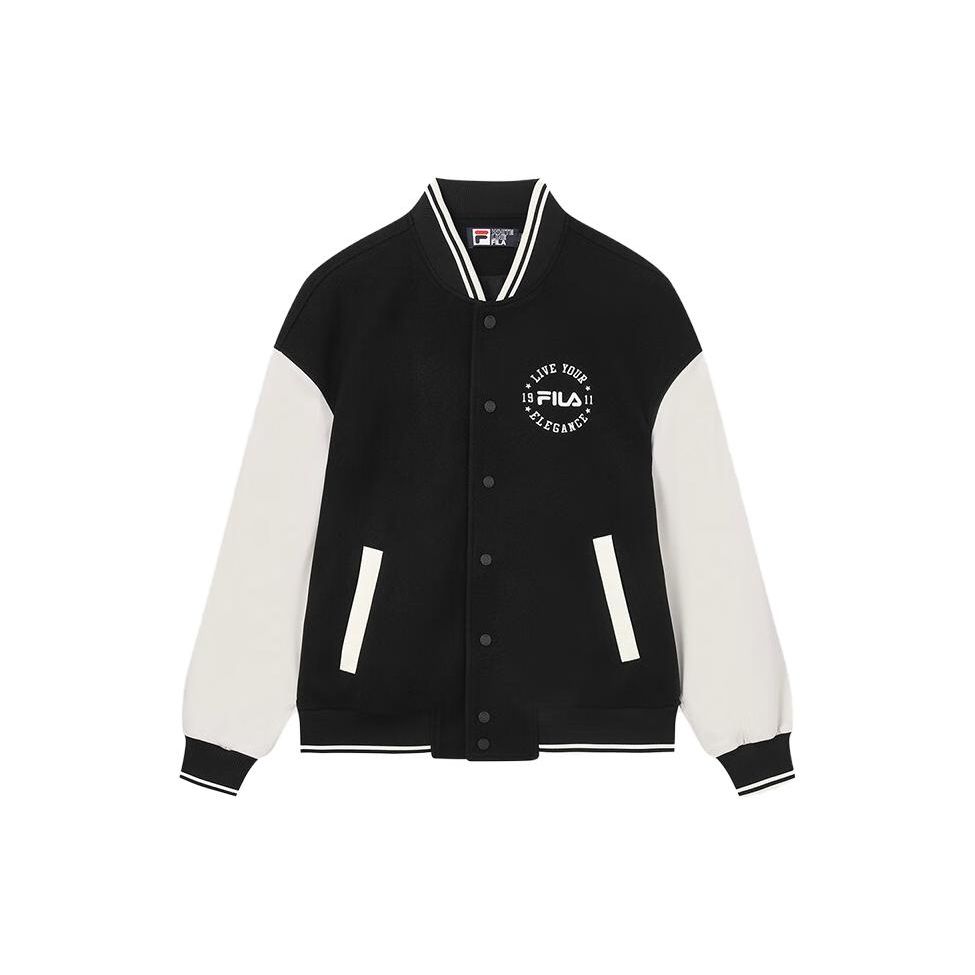 Fila Printed Letter Single Button Spliced Loose Long Sleeve Baseball Jacket Unisex Jackets White Milk-White F11U339701FIV