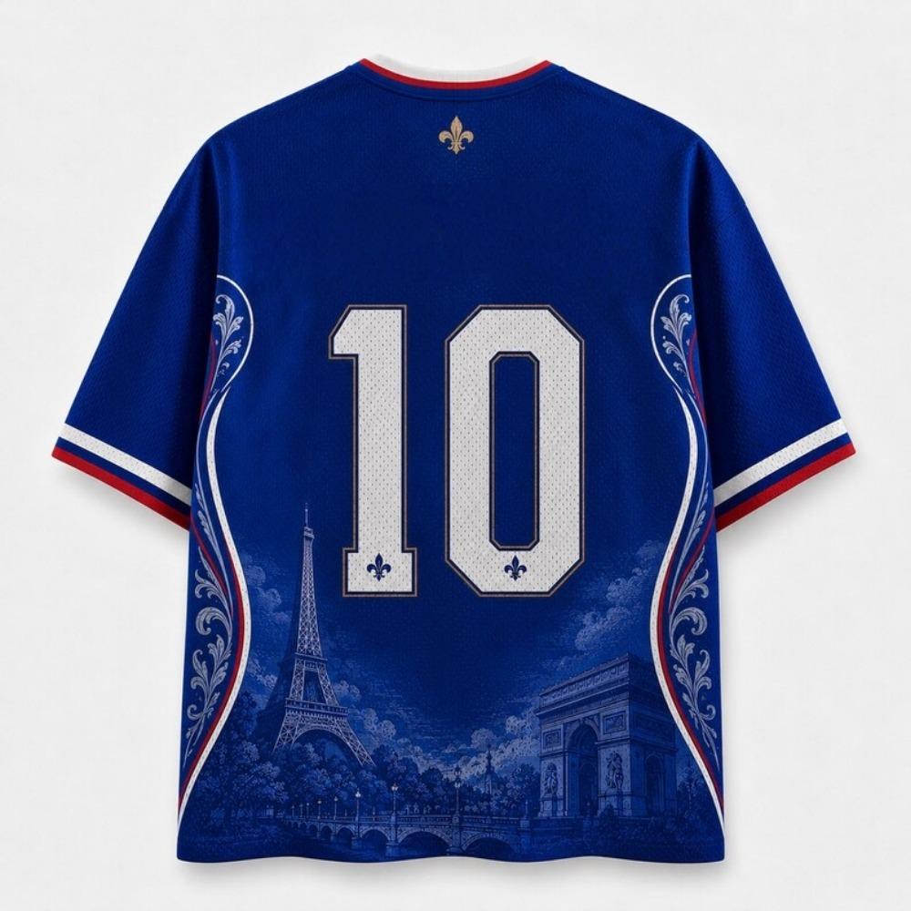 2026 French Fan Uniform Football Print Breathable V-neck Mesh Football T-shirt Is A Must-have for Fans
